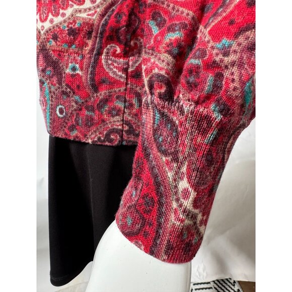 Talbots Womens L Red Multicolor Paisley Print Merino Wool Sweater Made In China - Picture 12 of 16